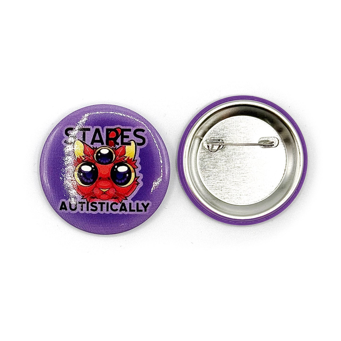 Stares Autistically Button Pin