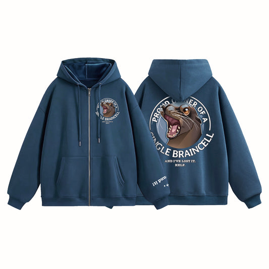 Single Braincell Sea Lion Zip-Up Hoodie [PREORDER]