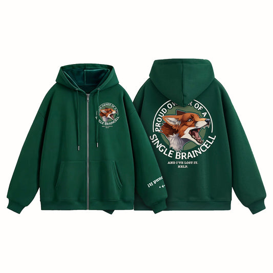 Single Braincell Fox Zip-Up Hoodie [PREORDER]