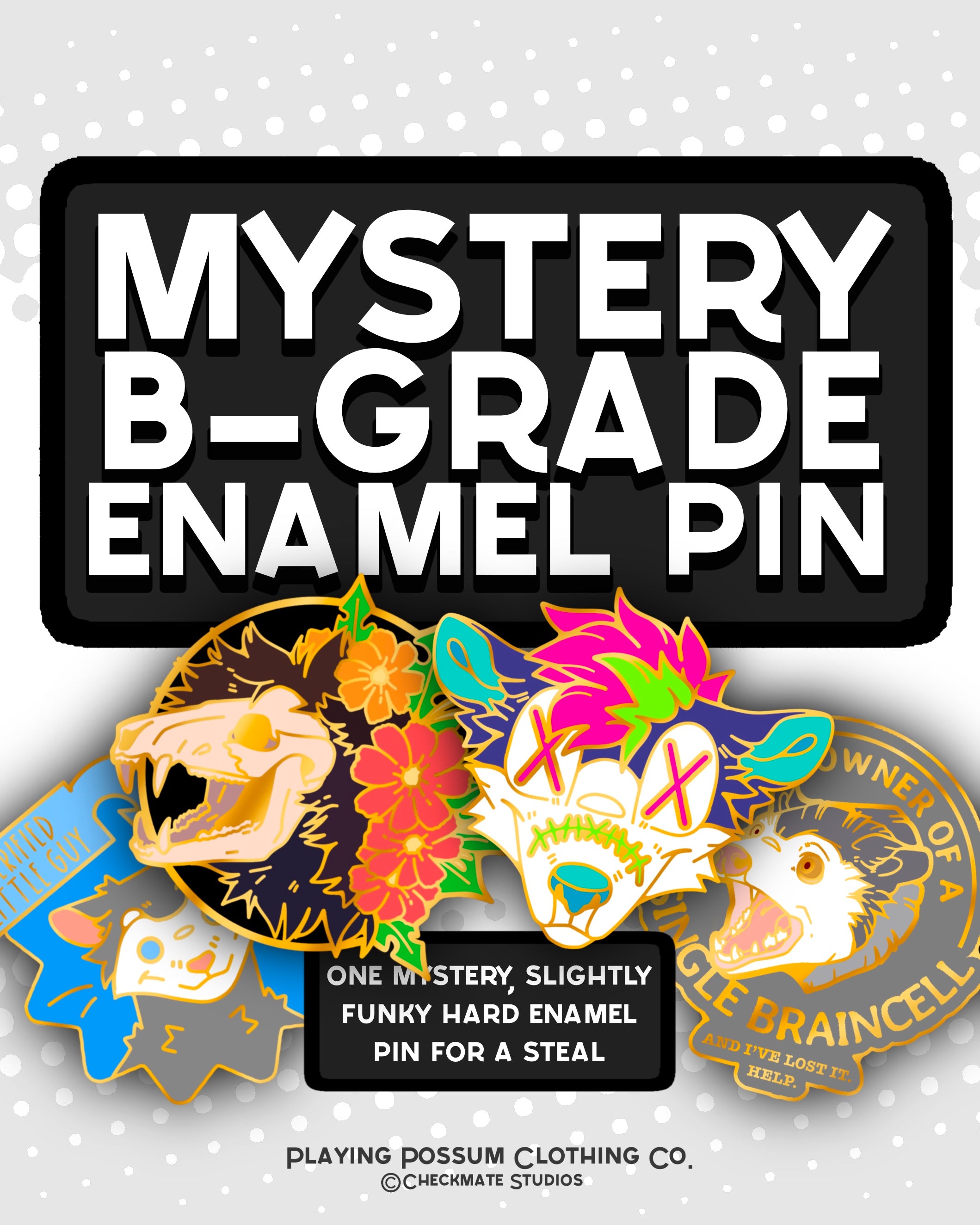 B-Grade Enamel Pin Mystery Packs – Playing Possum Clothing Co.