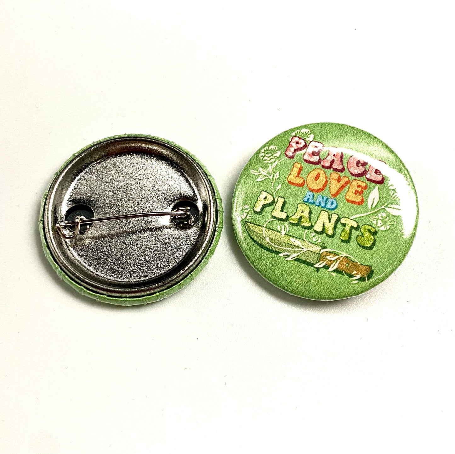 Peace, Love and Plants Button Pin